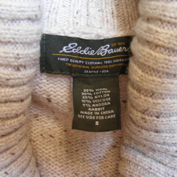 Eddie Bauer Pull over Sweater S Oatmeal Beige tan Wool shawl collar EUC Vintage - Picture 4 of 10